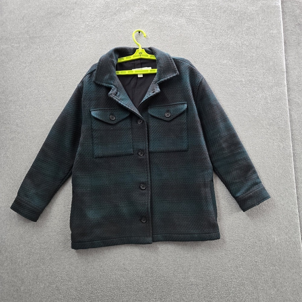 Outerknown Women‎ Shirt Jacket L Green Plaid Cloud Weave Organic Cotton